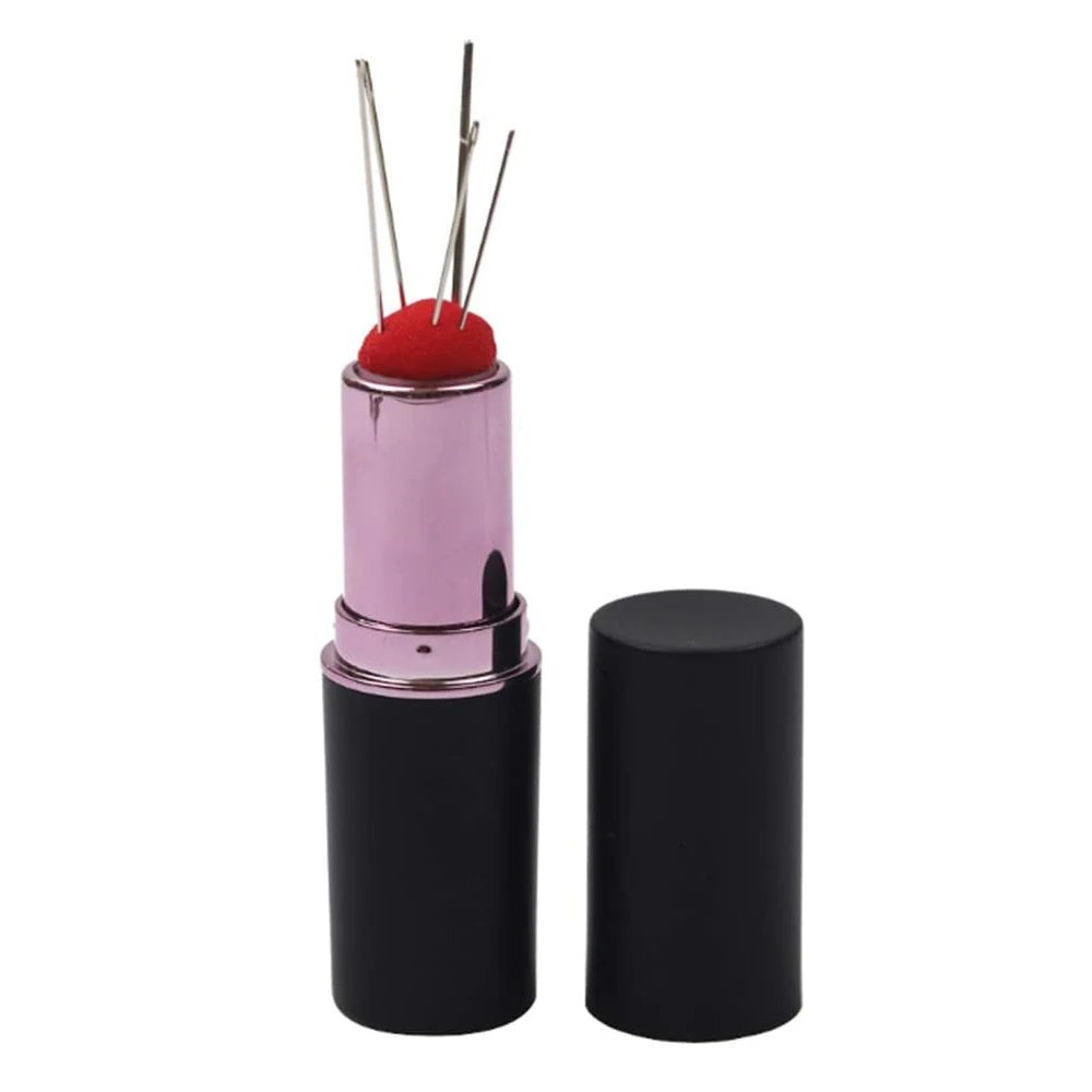 New Craft Lipstick Shaped Needles Pin Cushion with 5 Sewing Needles Pincushion Rotatable Needle Holder Sewing Tool Accessories