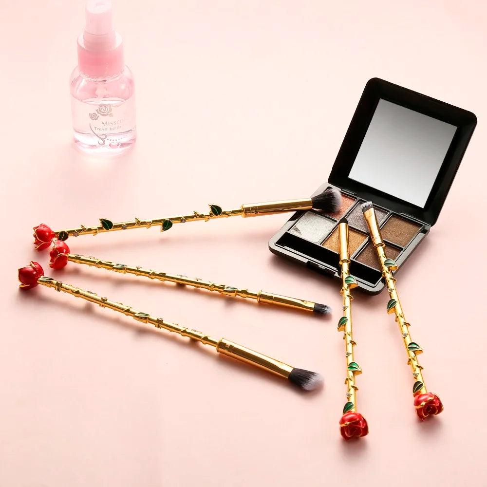 Free Shipping Beauty and the Beast Rose Makeup Brushes Set Beauty Cosmetic Brush Eyeshadow Contour Concealer Pincel Maquiagem